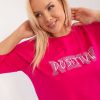 Fuksjowa bluzka plus size z okrągłym dekoltem